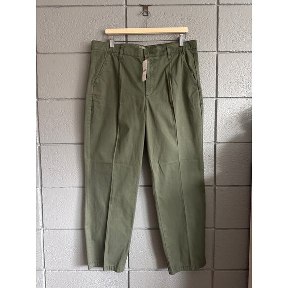 NWT Women's J.Crew Slouchy Boyfriend Olive Green 100% Cotton Pleated Pants sz 31 - Picture 2 of 6
